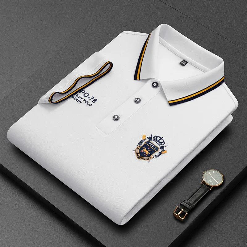   Summer Korean Fashion Men's Polo Shirt Luxury Embroidered Cotton Lapel Collar Short Sleeves Tops  Clothing   EUR Brandsonce   FashionLeoKing Brandsonce Brandsonce