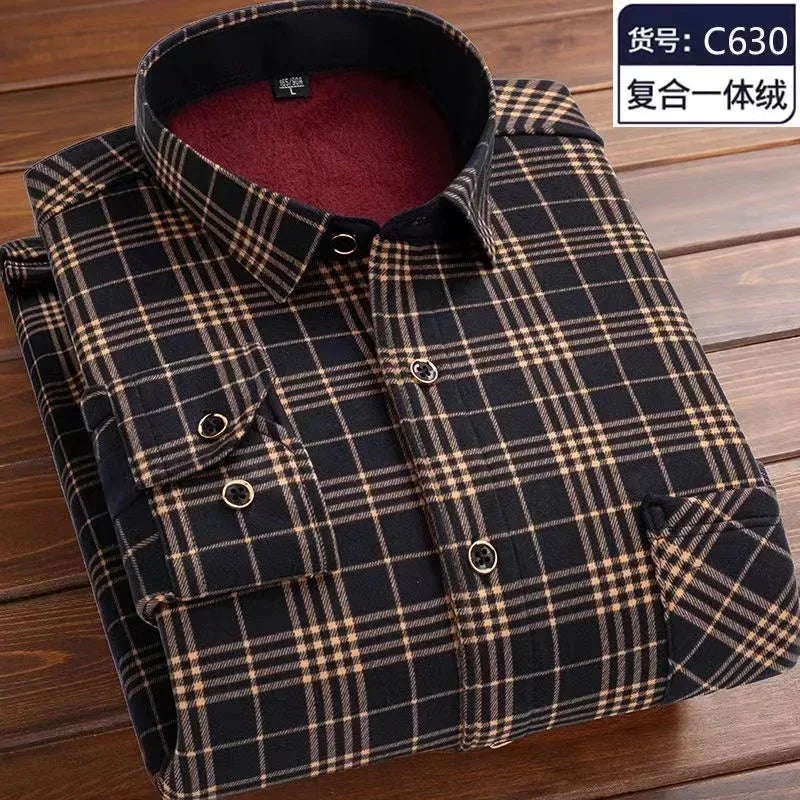   New 2024 Men's Long Sleeve Warm Plaid Shirt Autumn Winter Thick Fleece Casual Oversized  Clothing   EUR Brandsonce   Btsukimi Brandsonce Brandsonce