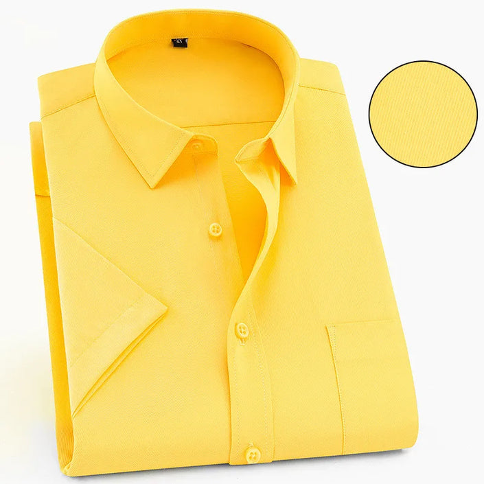   Summer Fashion Men's Shirt: Solid Twill Plain Style Short Sleeved for Business Casual Use Plus Size  Clothing   EUR Brandsonce   Bamboople Brandsonce Brandsonce