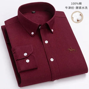   100% Pure Cotton Men's Long Sleeve Oxford Spinning Shirt Business Leisure Embroidery Pocket Slim  Clothing   EUR Brandsonce   NoEnName_Null Brandsonce Brandsonce