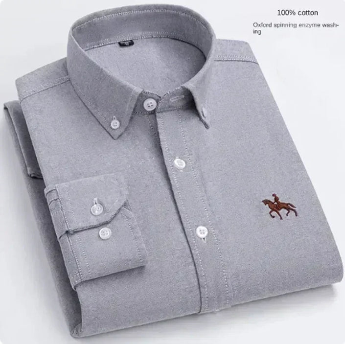   100% Pure Cotton Men's Long Sleeve Oxford Spinning Shirt Business Leisure Embroidery Pocket Slim  Clothing   EUR Brandsonce   NoEnName_Null Brandsonce Brandsonce