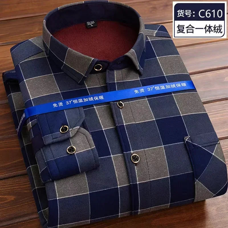   New 2024 Men's Long Sleeve Warm Plaid Shirt Autumn Winter Thick Fleece Casual Oversized  Clothing   EUR Brandsonce   Btsukimi Brandsonce Brandsonce