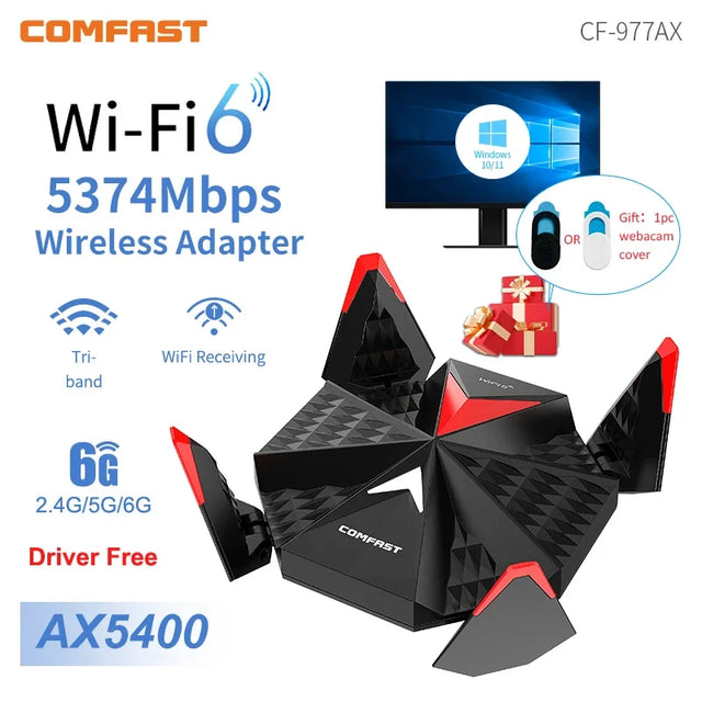   5400Mbps USB 3.0 Wifi 6 Adapter 2.4G/5G/6G Game Wi fi Receiver Dongle 4 Antena Para PC WPA3 Win10/11 Network Card Adaptador Wifi  Electonics   EUR Brandsonce   Comfast Brandsonce Brandsonce