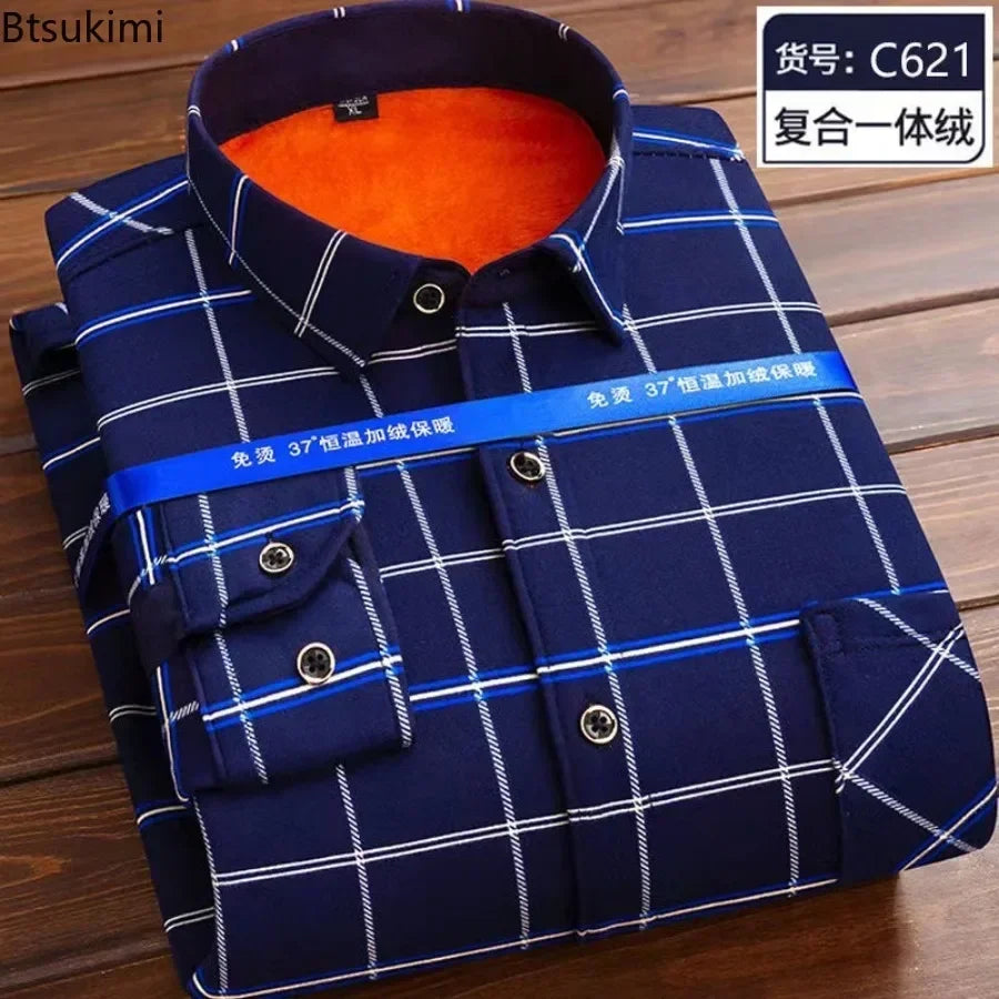   New 2024 Men's Long Sleeve Warm Plaid Shirt Autumn Winter Thick Fleece Casual Oversized  Clothing   EUR Brandsonce   Btsukimi Brandsonce Brandsonce