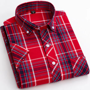   Casual Men's Plaid Shirt Short Sleeve 100% Cotton Soft Comfortable Cardigan Dress for Young Style  Clothing   EUR Brandsonce   PAULFITZGERALD Brandsonce Brandsonce