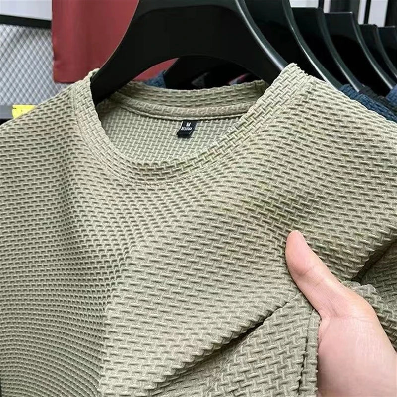   Summer Mesh Ice Silk T-shirt Men's Short Sleeve Round Neck 2023 New Half Sleeve Men Thin Solid Color Tees Top  Clothing   EUR Brandsonce   NoEnName_Null Brandsonce Brandsonce