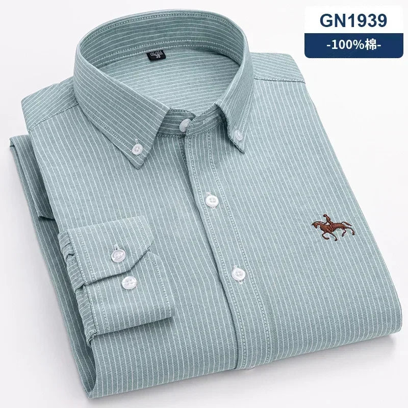   100% Pure Cotton Men's Long Sleeve Oxford Spinning Shirt Business Leisure Embroidery Pocket Slim  Clothing   EUR Brandsonce   NoEnName_Null Brandsonce Brandsonce