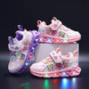   Disney LED Casual Sneakers for Spring Girls Frozen Elsa Princess Print PU Leather Shoes Children Lighted Non-slip in Pink Purple  Shoes   EUR Brandsonce   MINISO Brandsonce Brandsonce