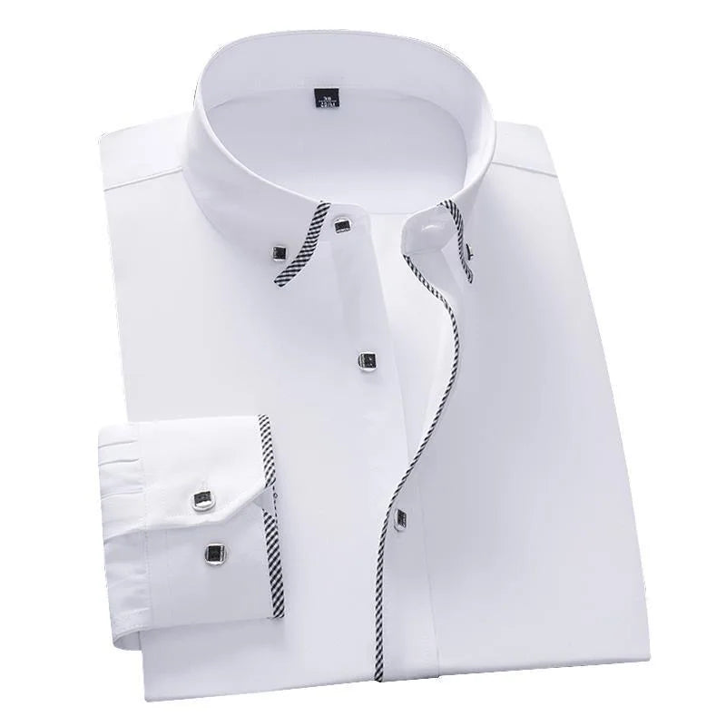   Men's White Long Sleeve Button-down Shirt Slim Fit Office Business Casual Korean Fashion Tops for All Seasons  Clothing   EUR Brandsonce   fipyjip Brandsonce Brandsonce