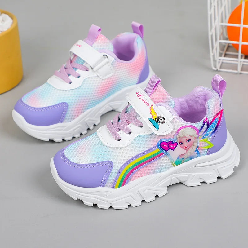   Disney Summer Casual Sneakers LED Light For Girls Frozen Elsa Princess Non-slip Outdoor Children Non-slip Pink Purple Shoes  Shoes   EUR Brandsonce   MINISO Brandsonce Brandsonce