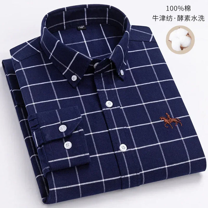   100% Pure Cotton Men's Long Sleeve Oxford Spinning Shirt Business Leisure Embroidery Pocket Slim  Clothing   EUR Brandsonce   NoEnName_Null Brandsonce Brandsonce