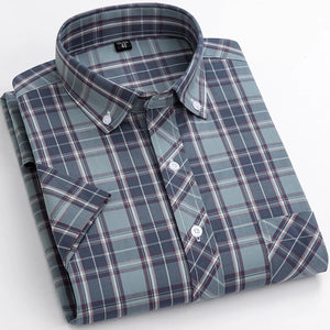   Casual Men's Plaid Shirt Short Sleeve 100% Cotton Soft Comfortable Cardigan Dress for Young Style  Clothing   EUR Brandsonce   PAULFITZGERALD Brandsonce Brandsonce