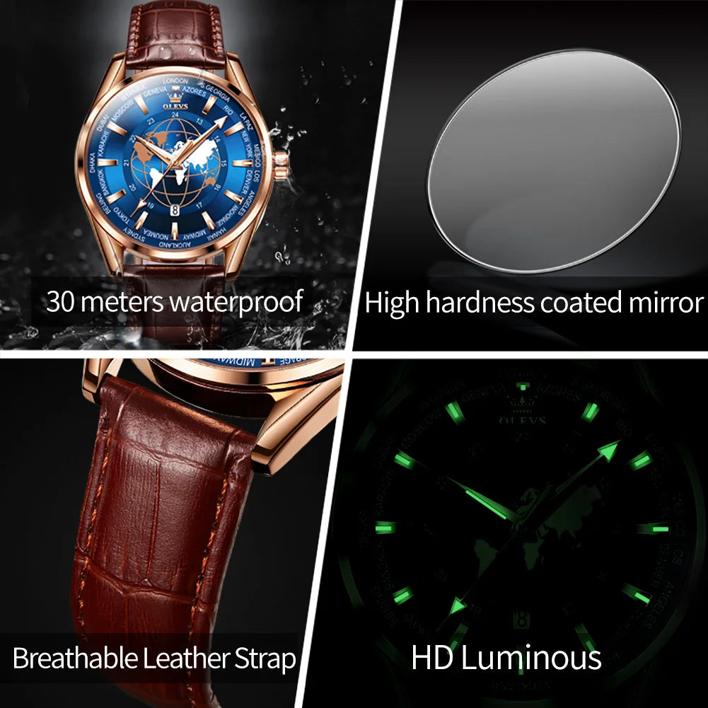   Luxury OLEVS Quartz Men's Watch with Leather Strap Waterproof Calendar Sport Timepiece by Top Brand  Watches   EUR Brandsonce   OLEVS Brandsonce Brandsonce
