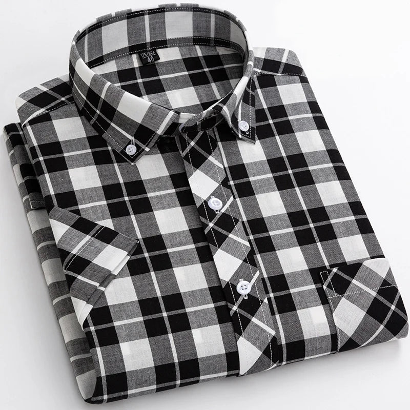   Casual Men's Plaid Shirt Short Sleeve 100% Cotton Soft Comfortable Cardigan Dress for Young Style  Clothing   EUR Brandsonce   PAULFITZGERALD Brandsonce Brandsonce