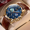   LIGE Men's Luxury Sport Watch Waterproof Date Luminous Chronograph Wristwatch with Leather Clock Band  Watches   EUR Brandsonce   Lige Brandsonce Brandsonce