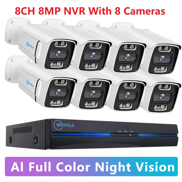   MOVOLS 8CH 5MP 8MP POE Security Camera System Two Way Audio 8MP NVR Kit CCTV Outdoor IP Camera H.265 P2P Video Surveillance Set  Cameras   EUR Brandsonce   Movols Guard your home Brandsonce Brandsonce
