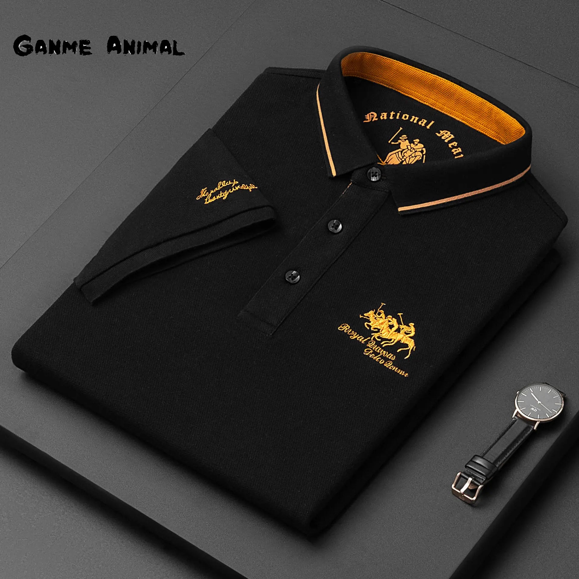   New Summer Korean  Embroidered Polo Shirt Men's Luxury Top Casual Lapel Short Sleeve T-shirt Fashion  Clothing   EUR Brandsonce   ANIMAL GAME Brandsonce Brandsonce