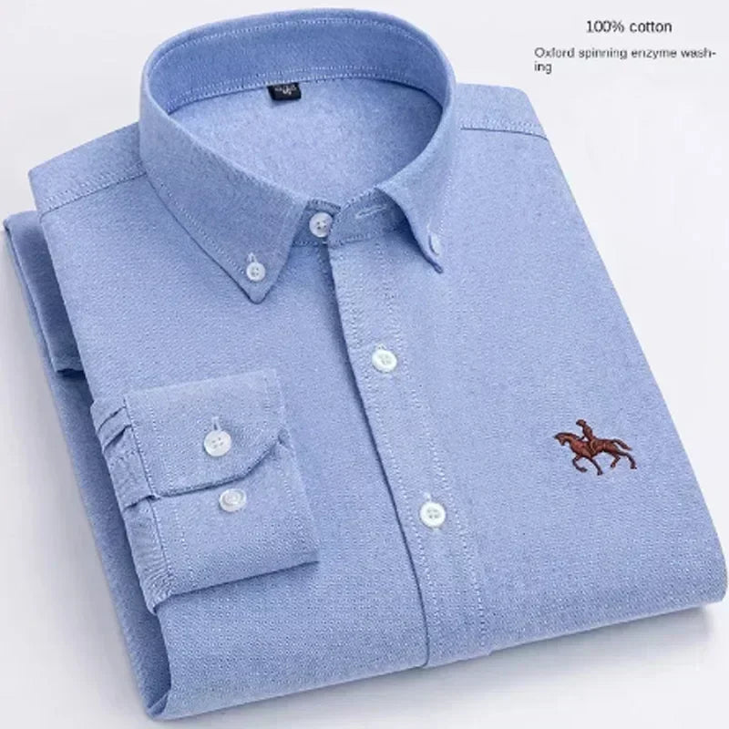   100% Pure Cotton Men's Long Sleeve Oxford Spinning Shirt Business Leisure Embroidery Pocket Slim  Clothing   EUR Brandsonce   NoEnName_Null Brandsonce Brandsonce