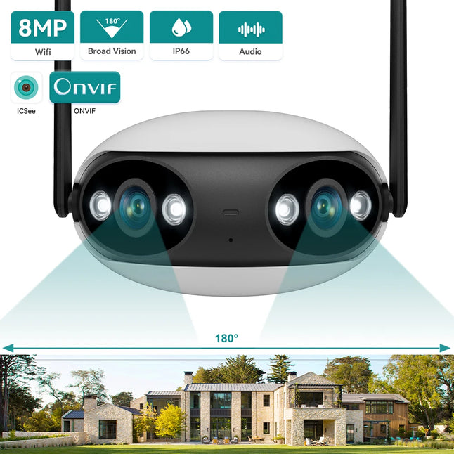   4K 8MP Dual Lens WIFI IP Camera 4MP 180° Wide View Angle Outdoor Wifi Surveillance Camera Night Vision CCTV Security Protection  Cameras   EUR Brandsonce   HAMROLTE Brandsonce
