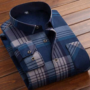   Autumn Winter Warm Plaid Fleece Shirt for Men Long Sleeve Flannel Fur Lined Thick Formal Dress Shirt  Clothing   EUR Brandsonce   Btsukimi Brandsonce Brandsonce