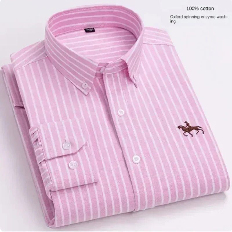   100% Pure Cotton Men's Long Sleeve Oxford Spinning Shirt Business Leisure Embroidery Pocket Slim  Clothing   EUR Brandsonce   NoEnName_Null Brandsonce Brandsonce