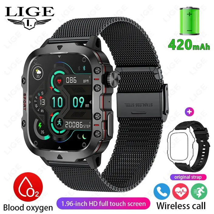   LIGE Smartwatch For Men 1.96 Inch Screen 420 MAh Bluetooth Call Voice Assistant  Waterproof For Sports and Fitness  Watches   EUR Brandsonce   Lige Brandsonce Brandsonce