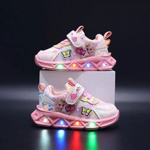   Disney LED Casual Sneakers for Spring Girls Frozen Elsa Princess Print PU Leather Shoes Children Lighted Non-slip in Pink Purple  Shoes   EUR Brandsonce   MINISO Brandsonce