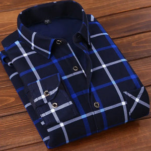   Autumn Winter Warm Plaid Fleece Shirt for Men Long Sleeve Flannel Fur Lined Thick Formal Dress Shirt  Clothing   EUR Brandsonce   Btsukimi Brandsonce Brandsonce