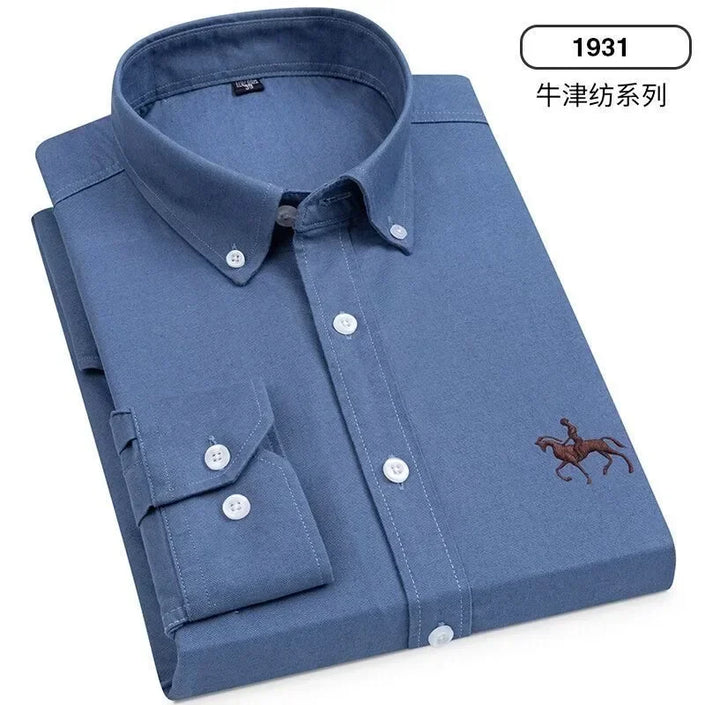   100% Pure Cotton Men's Long Sleeve Oxford Spinning Shirt Business Leisure Embroidery Pocket Slim  Clothing   EUR Brandsonce   NoEnName_Null Brandsonce Brandsonce