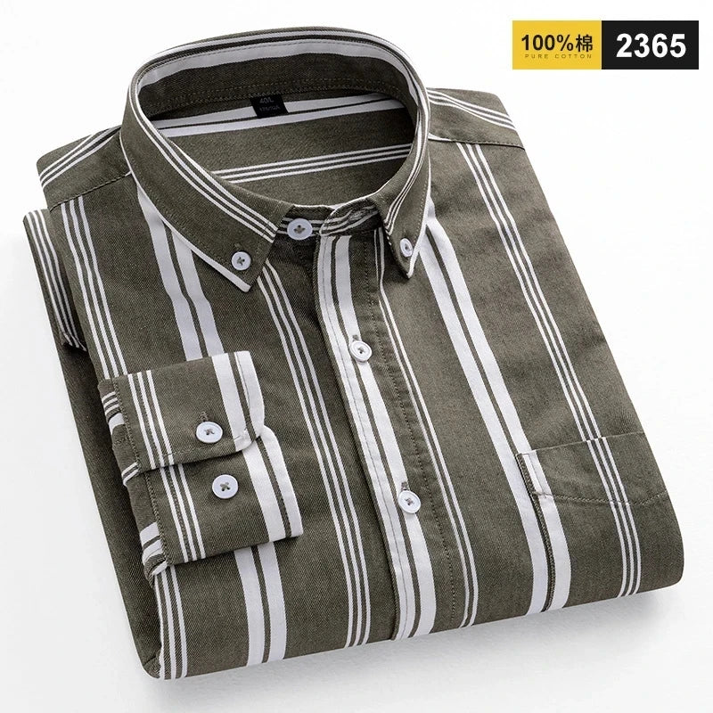   New 100 Cotton Long Sleeve Shirt for Men Oxford Solid Color Striped Shirt Men Long Sleeve Slim Fit  Clothing   EUR Brandsonce   NoEnName_Null Brandsonce Brandsonce