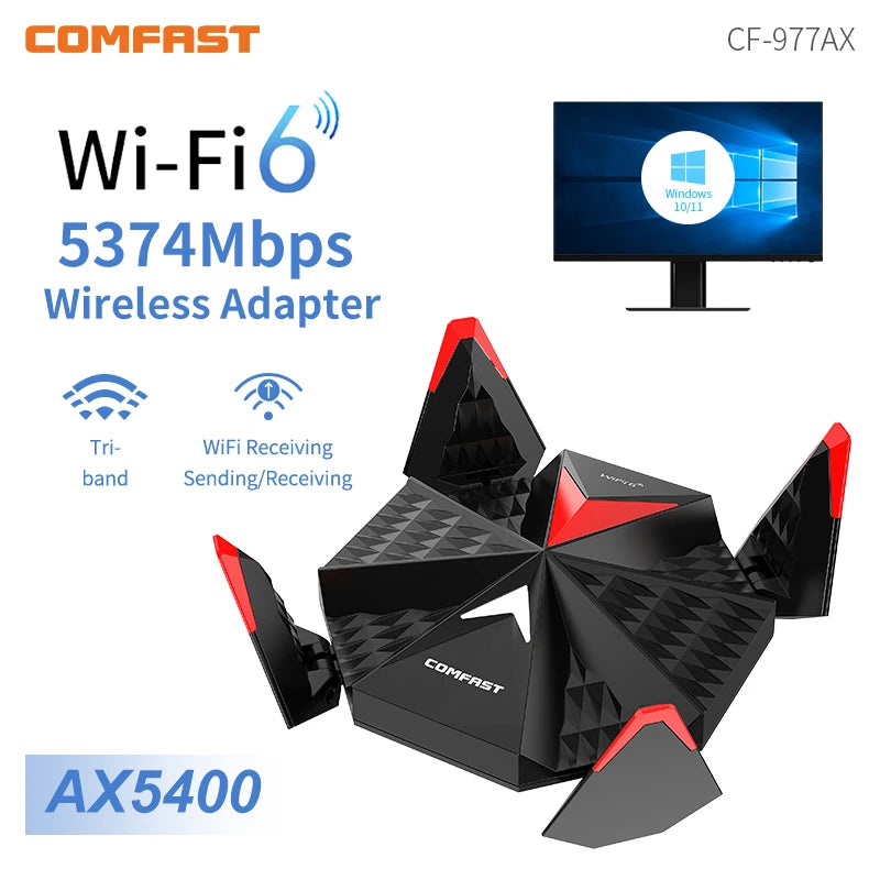   5400Mbps USB 3.0 Wifi 6 Adapter 2.4G/5G/6G Game Wi fi Receiver Dongle 4 Antena Para PC WPA3 Win10/11 Network Card Adaptador Wifi  Electonics   EUR Brandsonce   Comfast Brandsonce Brandsonce