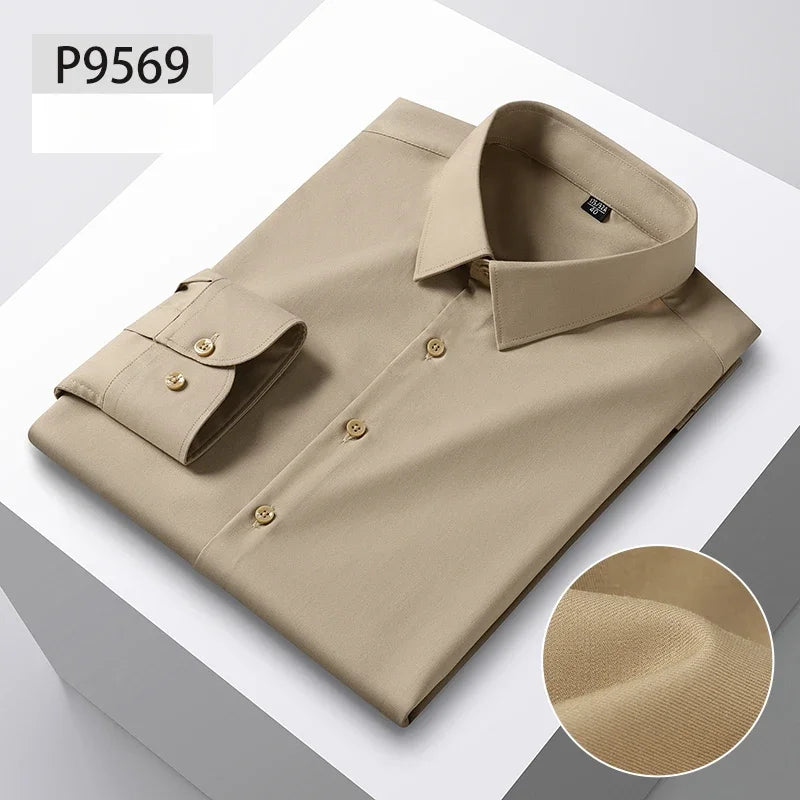   New  free office clothes hight quality silk solid color long-sleeve shirts for men slim fit formal shirt soft wrinkle  Clothing   EUR Brandsonce   qi xiu cai Brandsonce Brandsonce