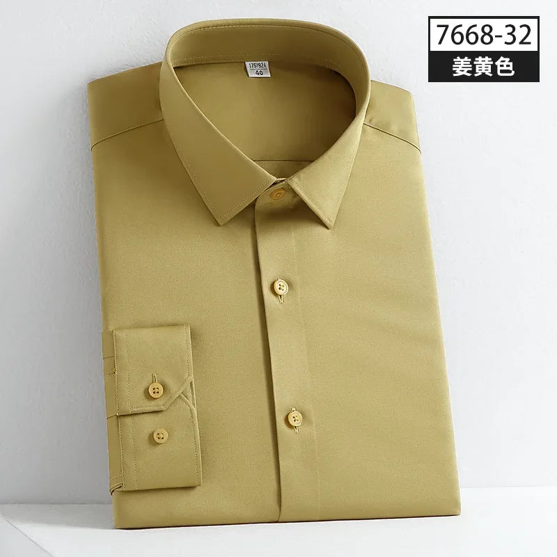   Fashion Long Sleeve Shirts For Men Luxurious Elastic Force Non-iron Solid Color Business Smart  Clothing   EUR Brandsonce   NoEnName_Null Brandsonce Brandsonce