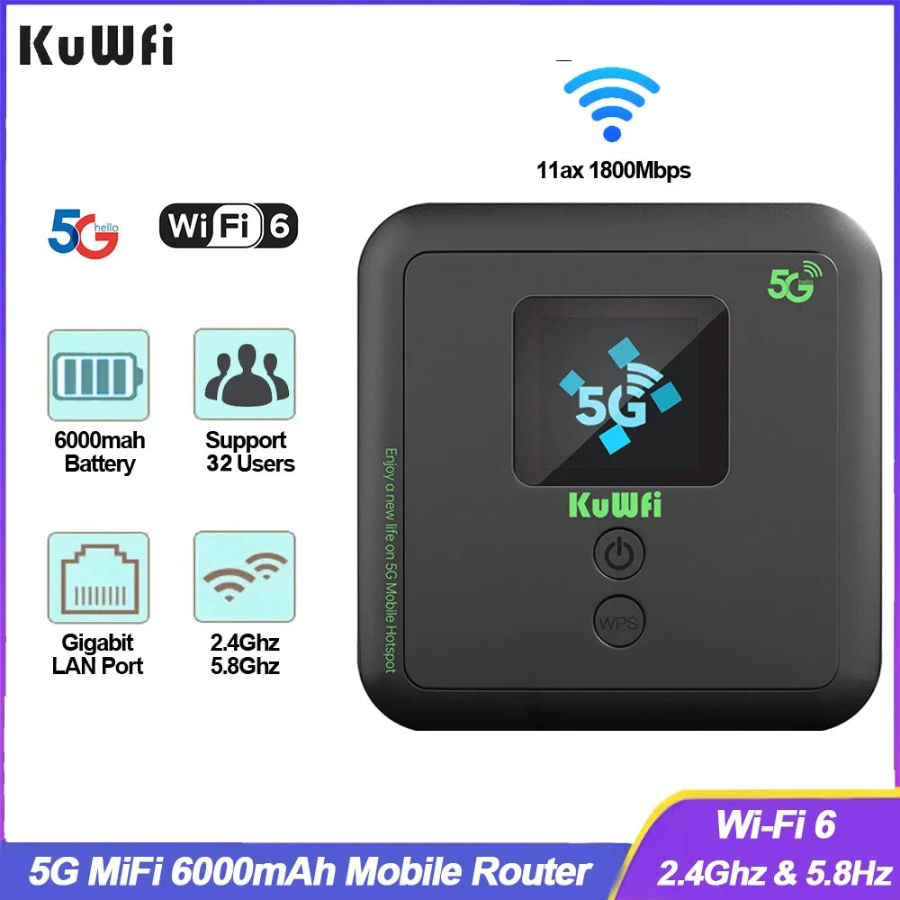   5G MiFi Wi-Fi 6 AX1800 Protable 4G Mobile Router Wireless Dual Band Wifi Mini Travel Router  Router   EUR Brandsonce   KuWFi Brandsonce Brandsonce