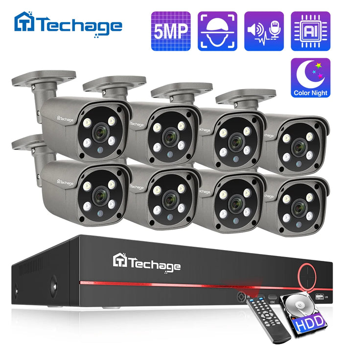   Techage 8CH 5MP HD POE CCTV Security Camera System Home Video Surveillance NVR Kit Face Detection Outdoor IP Camera Set Xmeye  Cameras   EUR Brandsonce   Techage Brandsonce Brandsonce