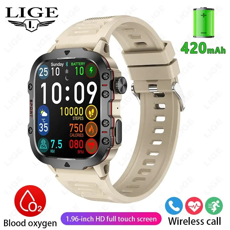   LIGE Smartwatch For Men 1.96 Inch Screen 420 MAh Bluetooth Call Voice Assistant  Waterproof For Sports and Fitness  Watches   EUR Brandsonce   Lige Brandsonce Brandsonce