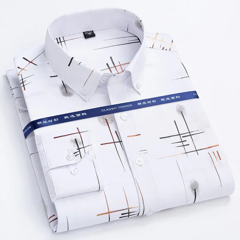   2024  Men's Dress Shirts Spring Autumn  Non-iron Anti-wrinkle Business Casual Print Thin Plaid Slim Fit  Clothing   EUR Brandsonce   DELIY Brandsonce Brandsonce