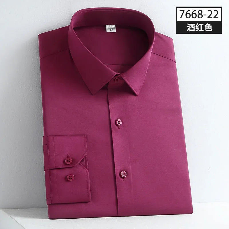   Fashion Long Sleeve Shirts For Men Luxurious Elastic Force Non-iron Solid Color Business Smart  Clothing   EUR Brandsonce   NoEnName_Null Brandsonce Brandsonce