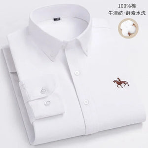   100% Pure Cotton Men's Long Sleeve Oxford Spinning Shirt Business Leisure Embroidery Pocket Slim  Clothing   EUR Brandsonce   NoEnName_Null Brandsonce Brandsonce