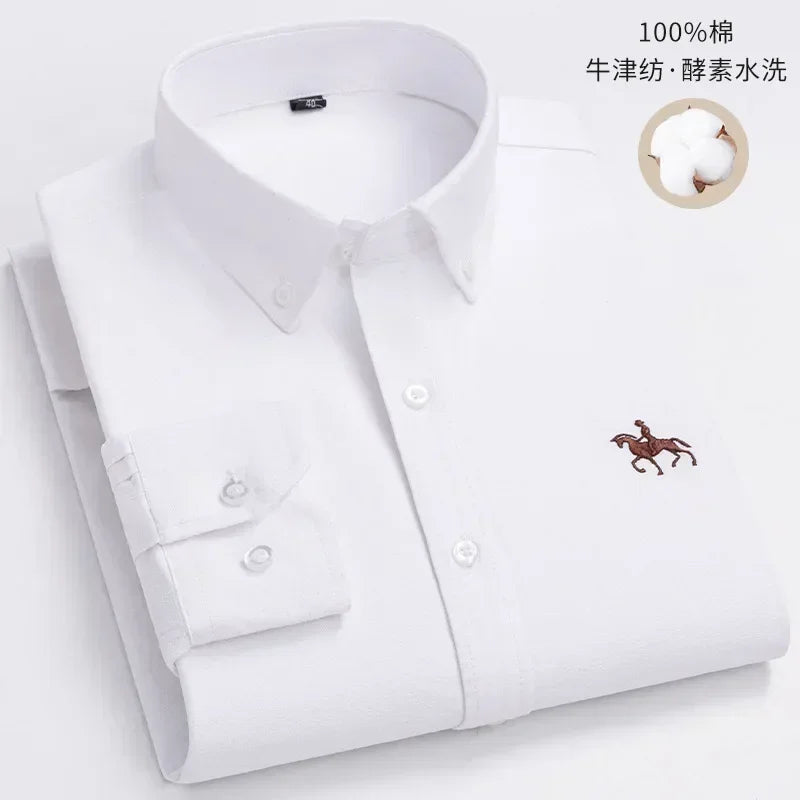   100% Pure Cotton Men's Long Sleeve Oxford Spinning Shirt Business Leisure Embroidery Pocket Slim  Clothing   EUR Brandsonce   NoEnName_Null Brandsonce Brandsonce