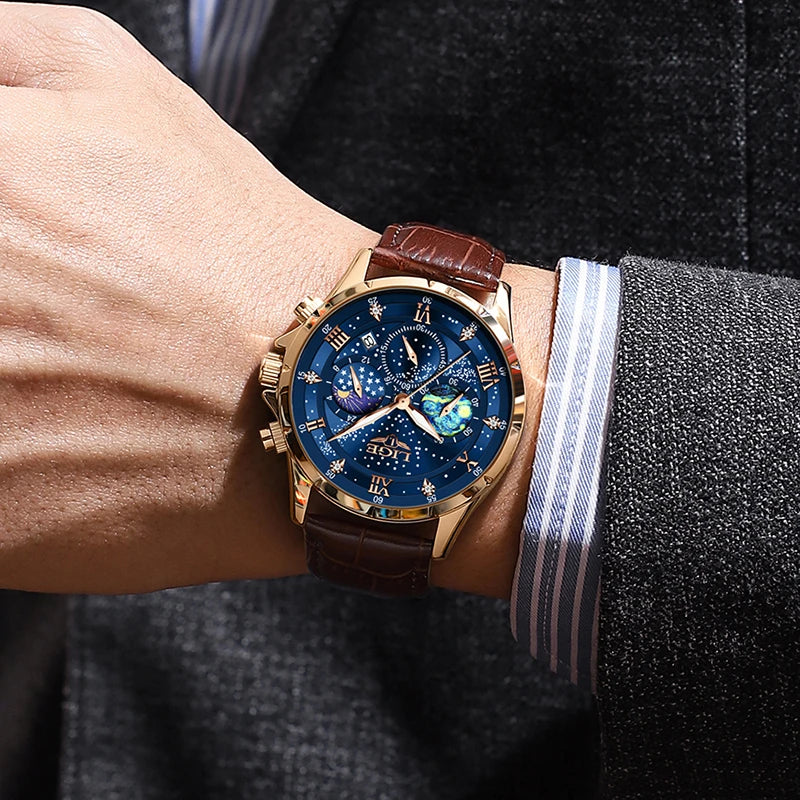   LIGE Men's Luxury Sport Watch Waterproof Date Luminous Chronograph Wristwatch with Leather Clock Band  Watches   EUR Brandsonce   Lige Brandsonce Brandsonce