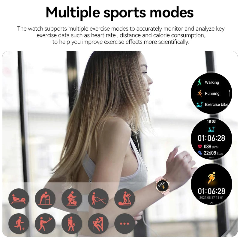 Lige AMOLED 1,28 inch smartwatch voor dames Waterdichte sportgezondheidsmonitor met draadloze oproepverbinding Telefoonfuncties