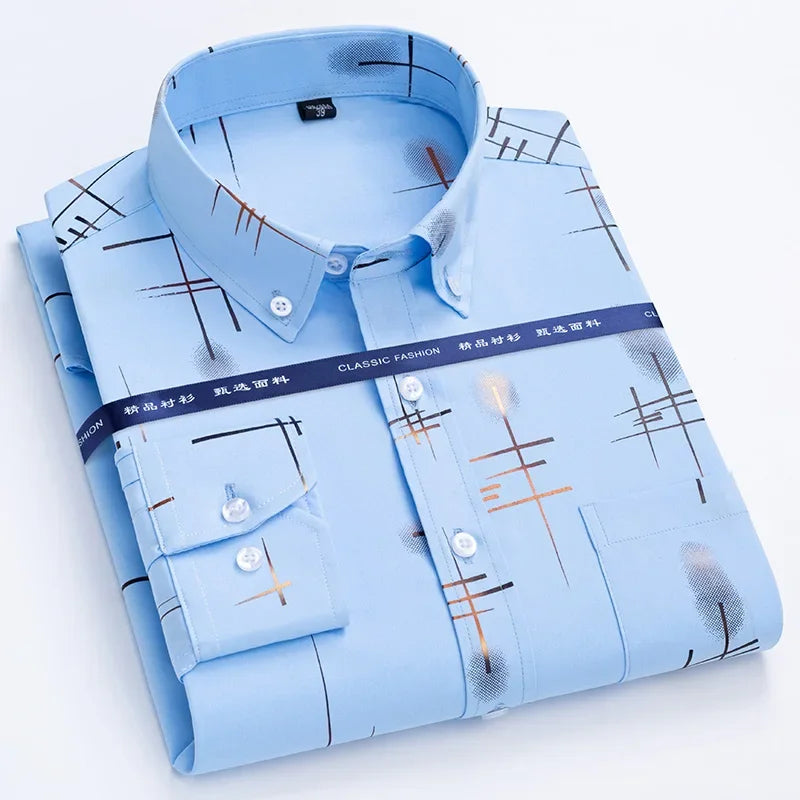   2024  Men's Dress Shirts Spring Autumn  Non-iron Anti-wrinkle Business Casual Print Thin Plaid Slim Fit  Clothing   EUR Brandsonce   DELIY Brandsonce Brandsonce