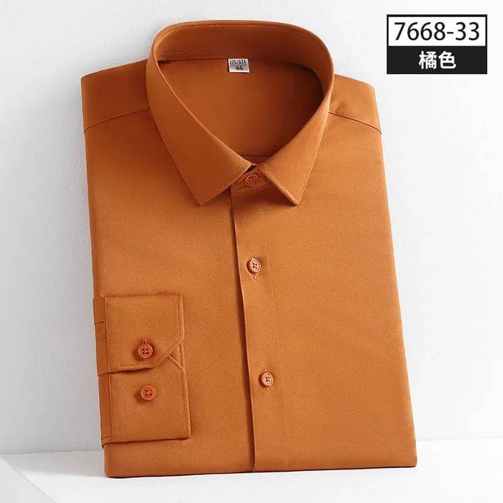   Fashion Long Sleeve Shirts For Men Luxurious Elastic Force Non-iron Solid Color Business Smart  Clothing   EUR Brandsonce   NoEnName_Null Brandsonce Brandsonce