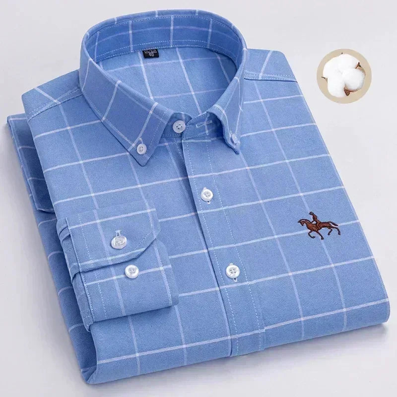   100% Pure Cotton Men's Long Sleeve Oxford Spinning Shirt Business Leisure Embroidery Pocket Slim  Clothing   EUR Brandsonce   NoEnName_Null Brandsonce Brandsonce