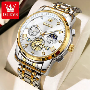   OLEVS Stainless Steel Watches Chronograph Moon Phase Waterproof Luminous Quartz Wrist Watch for Men  Watch   EUR Brandsonce   OLEVS Brandsonce