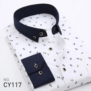   Casual Fashion Floral Printed Long Sleeve Shirt for Men Korean Slim Fit Plaid Youth Shirt Iron-free Process  Clothing   EUR Brandsonce   NoEnName_Null Brandsonce Brandsonce