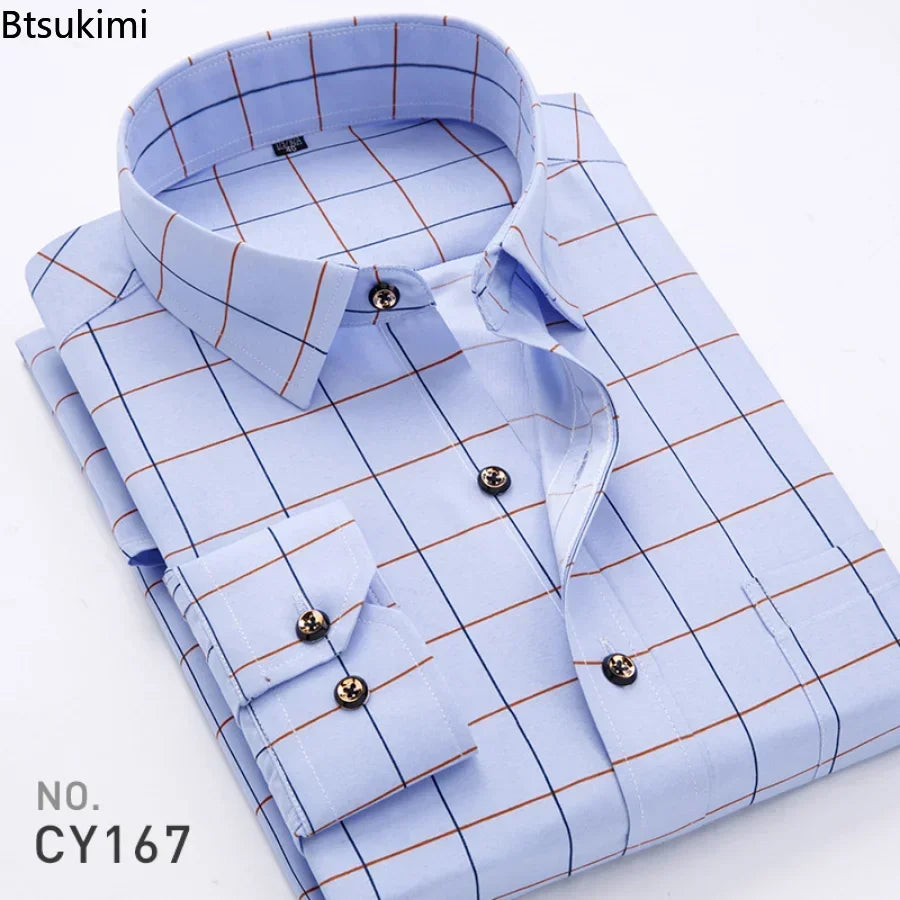   New 2024 Business Shirts Plaid Shirts Long Sleeve Spring Autumn Thin Male Casual Shirt  Clothing   EUR Brandsonce   Btsukimi Brandsonce Brandsonce