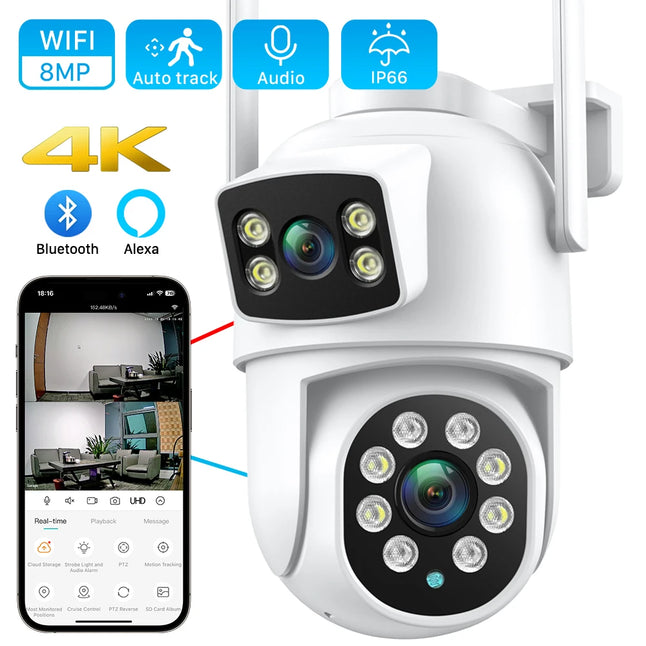   8MP 4K PTZ WIFI Camera Dual Lens Dual Screen 4X Digital Zoom IP Camera with Auto Tracking  Cameras   EUR Brandsonce   ANBIUX Brandsonce